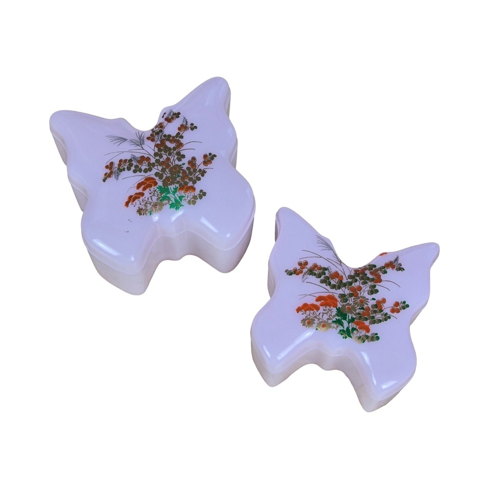 Vintage Butterfly Trinket Box Set Lavender Floral Jewelry Keepsake Made Thailand
